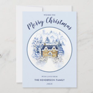 Cartes Pour Fêtes Annuelles Aquarelle Neige couvert Cottage Vintage