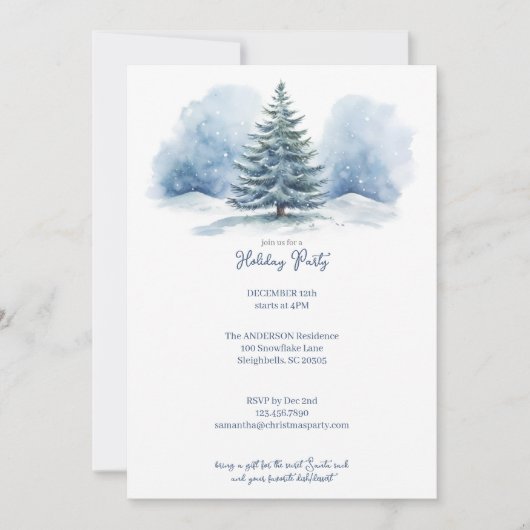 Cartes Pour Fêtes Annuelles Aquarelle Neige couverte À feuillage persistant fê (Devant)