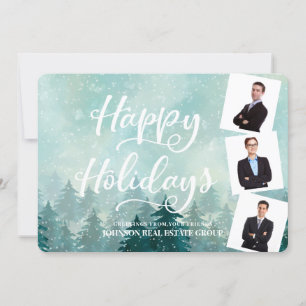 Cartes Pour Fêtes Annuelles Aquarelle Neige et pins   Heureux