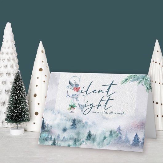 Cartes Pour Fêtes Annuelles Aquarelle nocturne silencieuse Forêt de pins