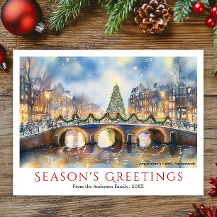 Cartes Pour Fêtes Annuelles Aquarelle Noël Amsterdam Pays-Bas Voyage