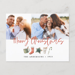 Cartes Pour Fêtes Annuelles Aquarelle Noël biscuit boissons sucre de canne Hol