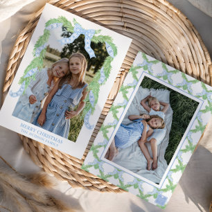 Cartes Pour Fêtes Annuelles Aquarelle Noël bleu Bow Garland Photo