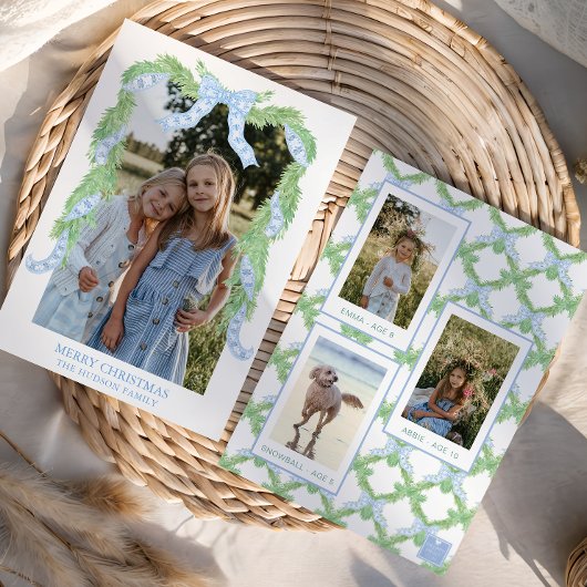 Cartes Pour Fêtes Annuelles Aquarelle Noël bleu Bow Garland Photo