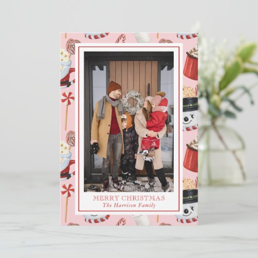 Cartes Pour Fêtes Annuelles Aquarelle Noël Chocolat Chocolat Chaud Photo (Debout devant)