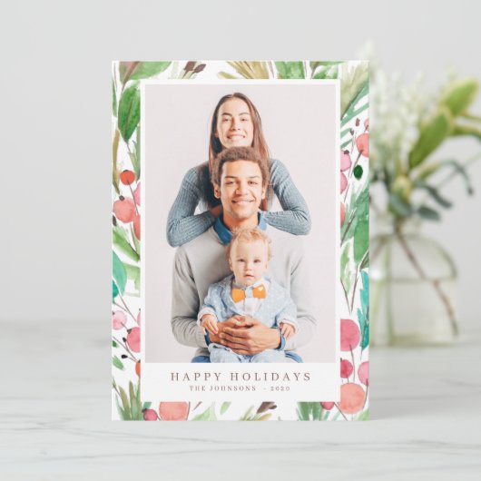 Cartes Pour Fêtes Annuelles Aquarelle Noël Feuillage Botanique Moderne (Debout devant)