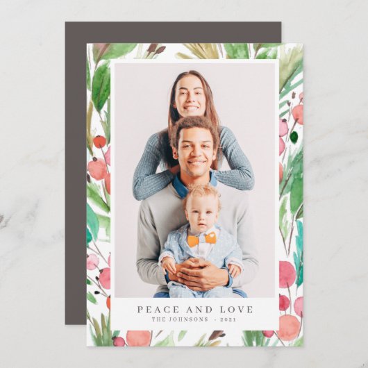 Cartes Pour Fêtes Annuelles Aquarelle Noël Feuillage Botanique Moderne (Devant / Derrière)