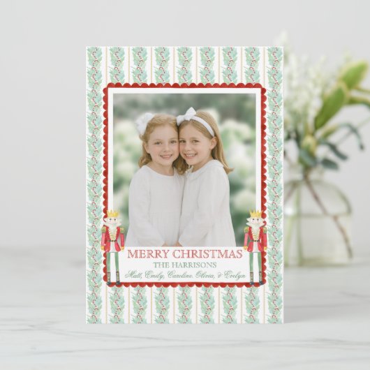 Cartes Pour Fêtes Annuelles Aquarelle Noël Garland Nutcracker Une photo (Debout devant)