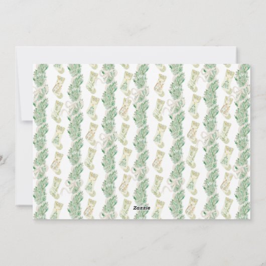 Cartes Pour Fêtes Annuelles Aquarelle Noël Garland Stocking horizontal (Dos)