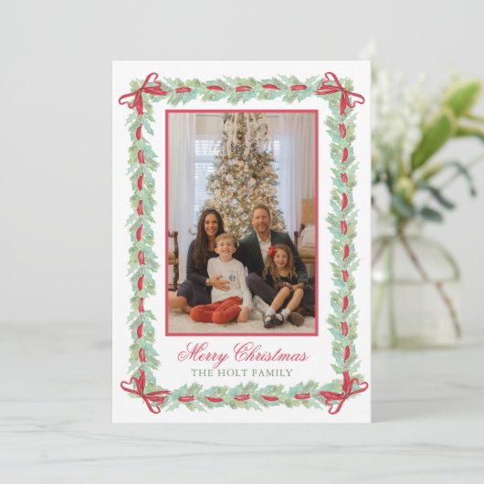 Cartes Pour Fêtes Annuelles Aquarelle Noël Garland, Vaches et bonbons Photo (Debout devant)