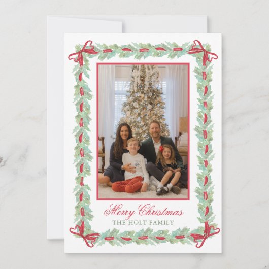 Cartes Pour Fêtes Annuelles Aquarelle Noël Garland, Vaches et bonbons Photo (Devant)