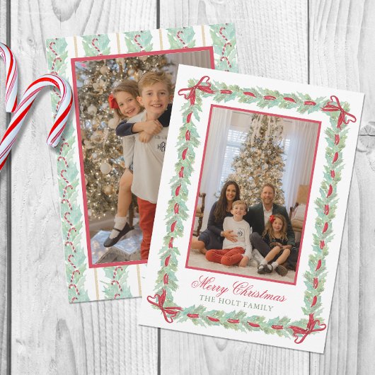 Cartes Pour Fêtes Annuelles Aquarelle Noël Garland, Vaches et bonbons Photo