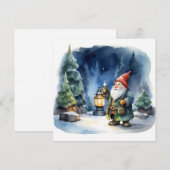 Cartes Pour Fêtes Annuelles Aquarelle Noël Gnome dans la forêt (Devant / Derrière)