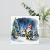 Cartes Pour Fêtes Annuelles Aquarelle Noël Gnome dans la forêt (Debout devant)