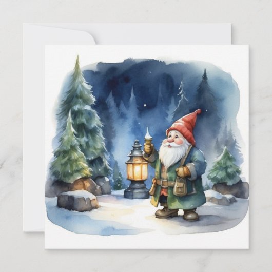 Cartes Pour Fêtes Annuelles Aquarelle Noël Gnome dans la forêt (Devant)