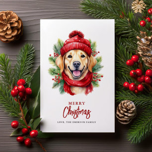 Cartes Pour Fêtes Annuelles Aquarelle Noël Jaune Labrador Chien
