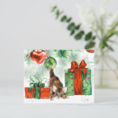 Cartes Pour Fêtes Annuelles Aquarelle Noël Kitten Tree présente (Debout devant)