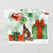 Cartes Pour Fêtes Annuelles Aquarelle Noël Kitten Tree présente (Devant / Derrière)