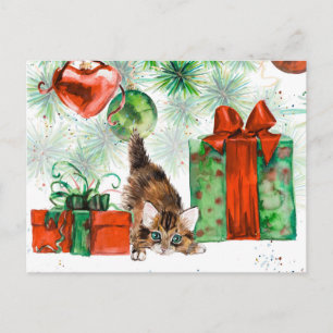Cartes Pour Fêtes Annuelles Aquarelle Noël Kitten Tree présente
