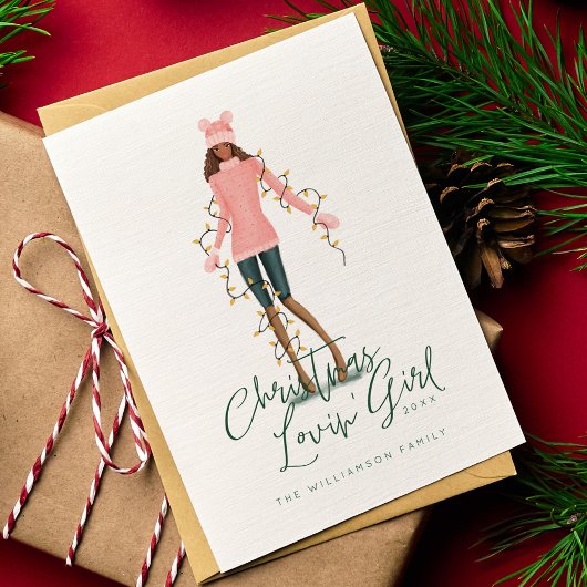 Cartes Pour Fêtes Annuelles Aquarelle Noël Lovin' Girl Enveloppée Dans Les Lum