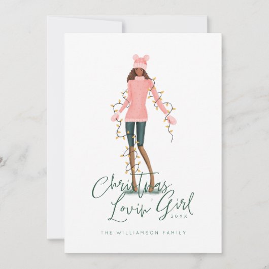 Cartes Pour Fêtes Annuelles Aquarelle Noël Lovin' Girl Enveloppée Dans Les Lum (Devant)