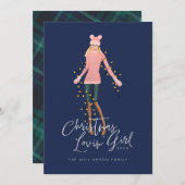 Cartes Pour Fêtes Annuelles Aquarelle Noël Lovin' Girl Enveloppée Dans Les Lum (Devant / Derrière)