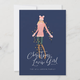 Cartes Pour Fêtes Annuelles Aquarelle Noël Lovin' Girl Enveloppée Dans Les Lum