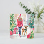Cartes Pour Fêtes Annuelles Aquarelle Noël Mode Shopping Girl Photo (Debout devant)