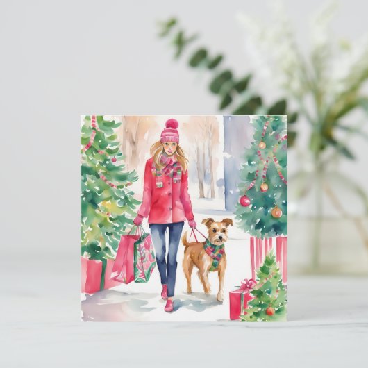 Cartes Pour Fêtes Annuelles Aquarelle Noël Mode Shopping Girl Photo (Debout devant)