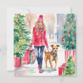 Cartes Pour Fêtes Annuelles Aquarelle Noël Mode Shopping Girl Photo (Devant)