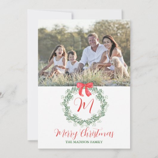 Cartes Pour Fêtes Annuelles Aquarelle Noël Monogramme Wreath (Devant)