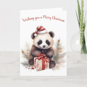 Cartes Pour Fêtes Annuelles Aquarelle Noël Panda Ours Avec Cadeaux