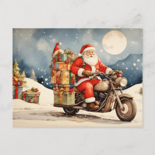 Cartes Pour Fêtes Annuelles Aquarelle Noël Père Noël sur moto