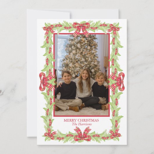 Cartes Pour Fêtes Annuelles Aquarelle Noël Plaid Bow Garland (Devant)