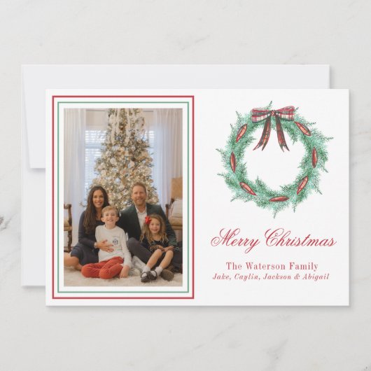 Cartes Pour Fêtes Annuelles Aquarelle Noël Plaid Bow Wirath Photo (Devant)