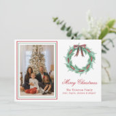 Cartes Pour Fêtes Annuelles Aquarelle Noël Plaid Bow Wirath Photo (Debout devant)