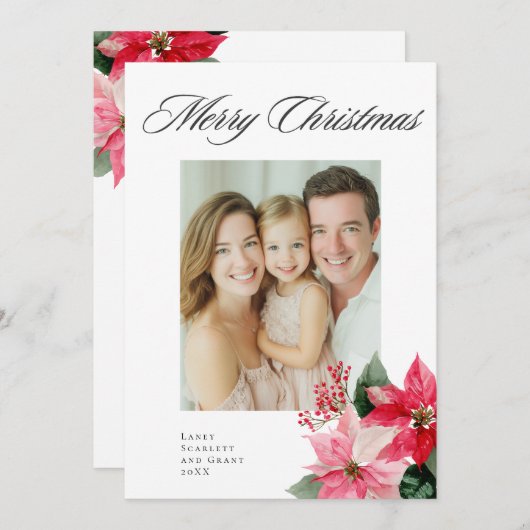 Cartes Pour Fêtes Annuelles Aquarelle Noël Poinsettia Design (Devant / Derrière)