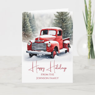 Cartes Pour Fêtes Annuelles Aquarelle Noël Red Retro Truck