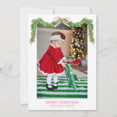 Cartes Pour Fêtes Annuelles Aquarelle Noël Rouge à rayures rouges Garland Phot (Devant)