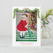 Cartes Pour Fêtes Annuelles Aquarelle Noël Rouge à rayures rouges Garland Phot (Debout devant)