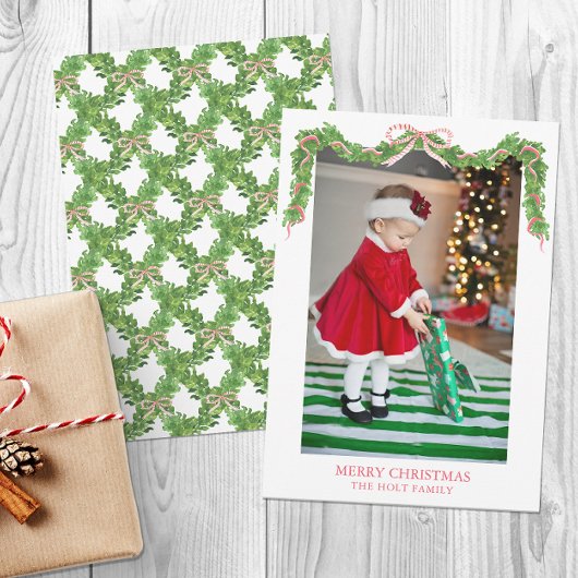 Cartes Pour Fêtes Annuelles Aquarelle Noël Rouge à rayures rouges Garland Phot
