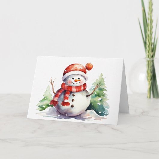 Cartes Pour Fêtes Annuelles Aquarelle Noël Snowman (Devant)