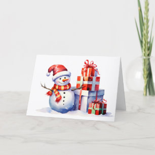 Cartes Pour Fêtes Annuelles Aquarelle Noël Snowman Avec Cadeaux