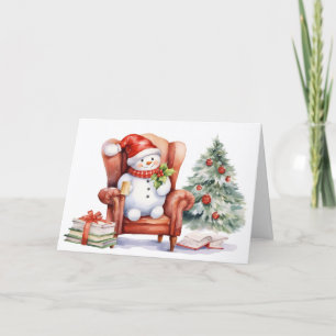 Cartes Pour Fêtes Annuelles Aquarelle Noël Snowman En Chaise Rouge