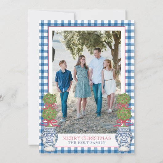 Cartes Pour Fêtes Annuelles Aquarelle Noël Topiaire En vichy photo (Devant)