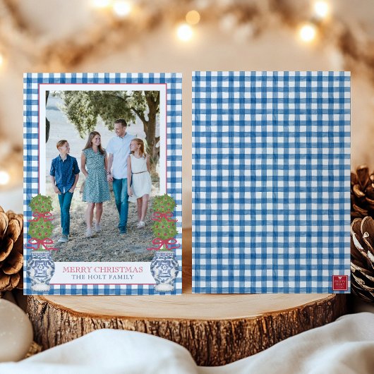 Cartes Pour Fêtes Annuelles Aquarelle Noël Topiaire En vichy photo