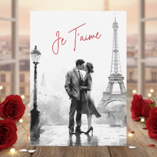 Cartes Pour Fêtes Annuelles Aquarelle noir blanc Paris Je T'aime Saint-Valenti