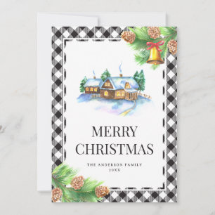 Cartes Pour Fêtes Annuelles Aquarelle Noir et Blanc Plat Noël
