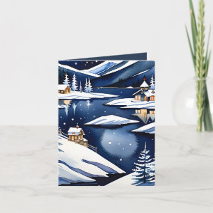 Cartes Pour Fêtes Annuelles Aquarelle Nordique Lakeside Plié Photo de Noël