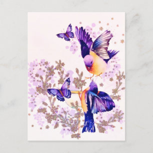Cartes Pour Fêtes Annuelles Aquarelle Oiseaux Floral Parties scintillant pourp